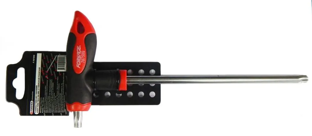 Ключ Т-образный TORX с прорезиненной рукояткой T25х100мм, на пластиковом держателе