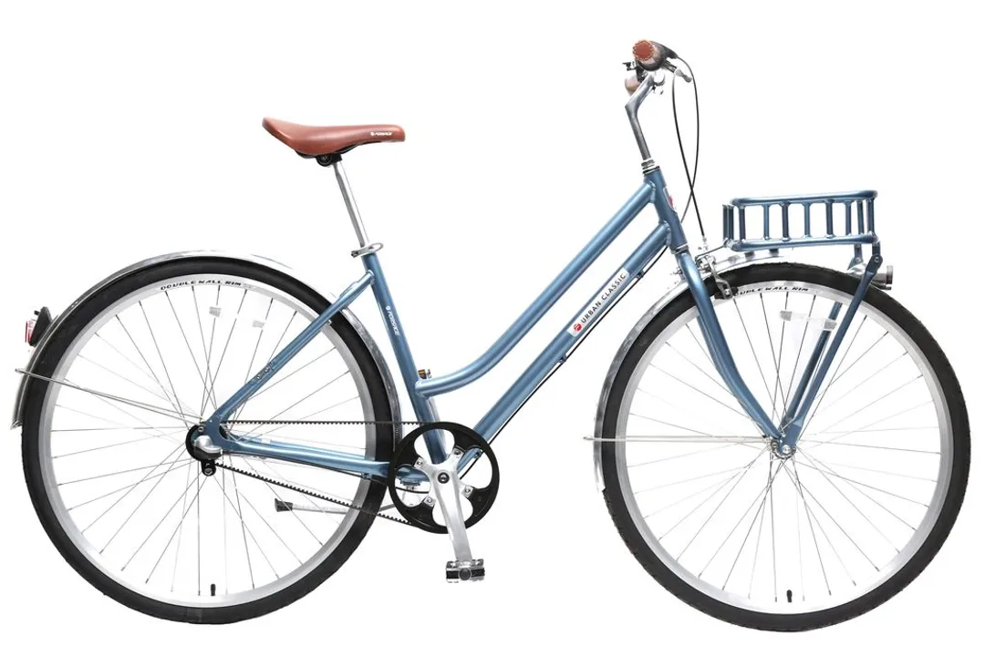 Велосипед Urban Classic F(Al 6061,колесо700с,пер/зад покр35C,3 планетар. скорости, тормаза:U-Brake,зад ножной, ремен. передача,рост до 175см, голубой)