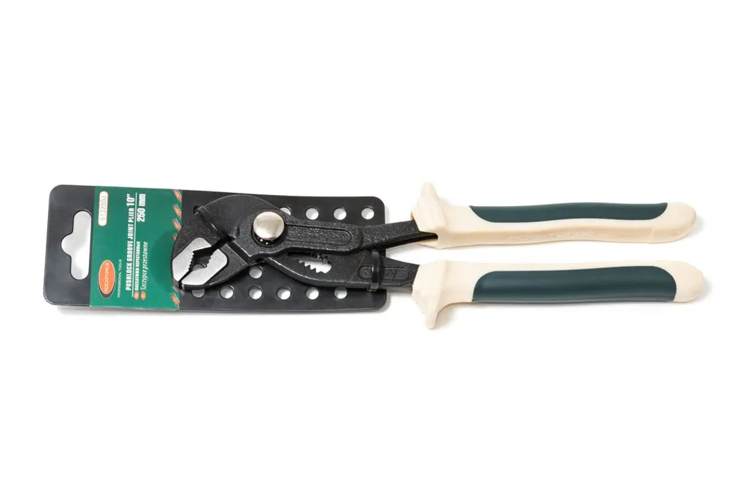 Пассатижи переставные сантехнические с мелким шагом, кнопкой фиксации и эргономичными ручками CR-V 10»-250мм, на пластиковом держателе