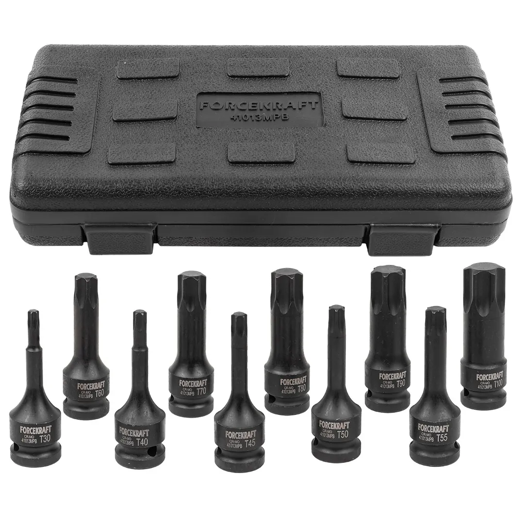Набор головок-бит TORX ударных 10пр.,1/2»(T30, T40, T45, T50, T55, T60, T70, T80, T90, T100), в кейсе