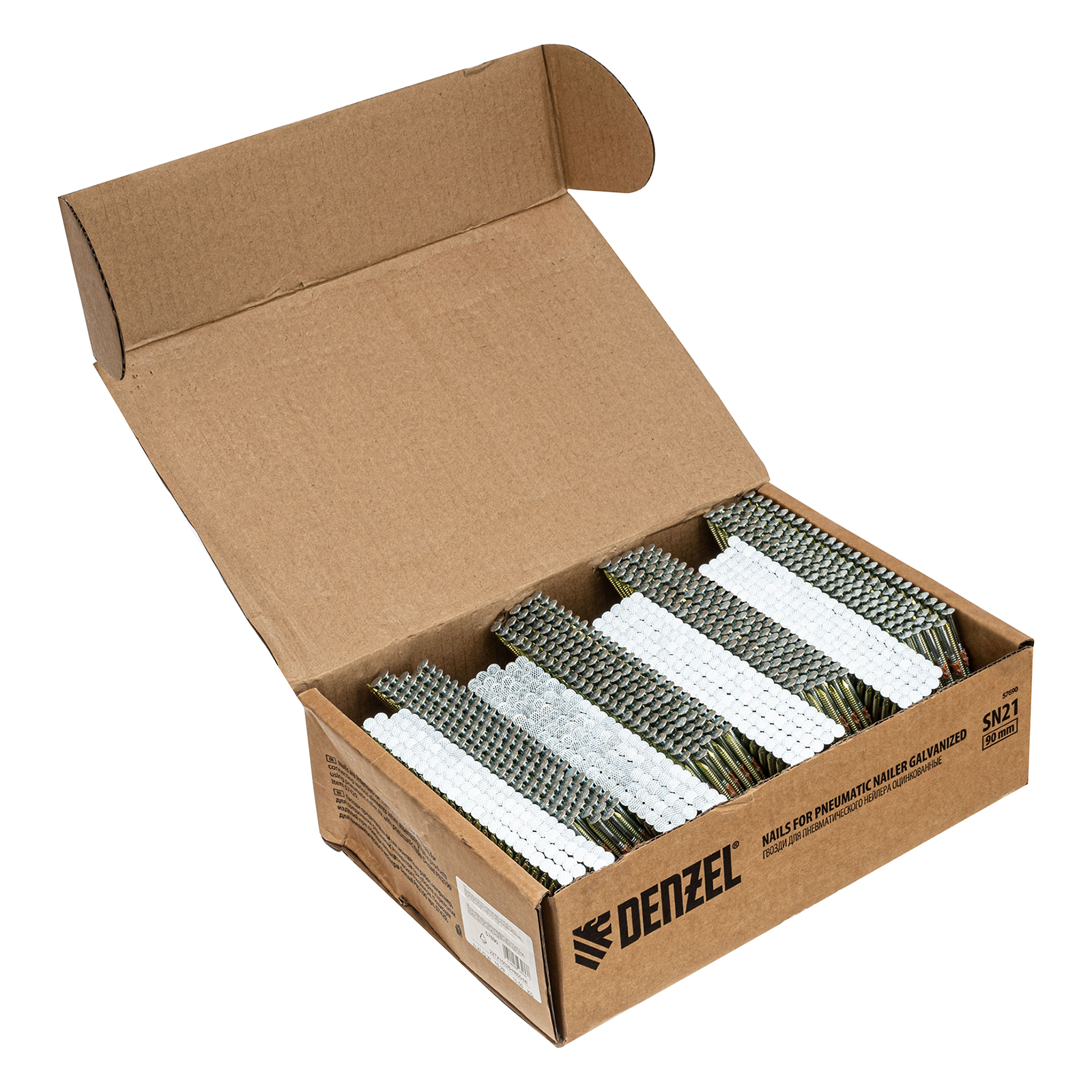 Гвозди для пнев. нейлера (оцинк.) длина — 90 мм, диам. — 3,05 мм, 2000 шт. Denzel