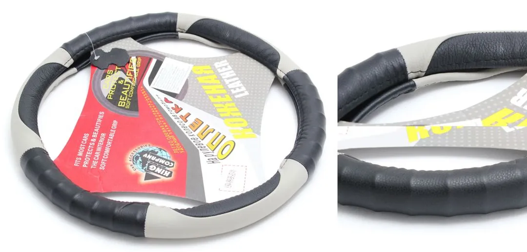 Чехол руля кожа 10000200-М LIGHT grey/Blk (0809)