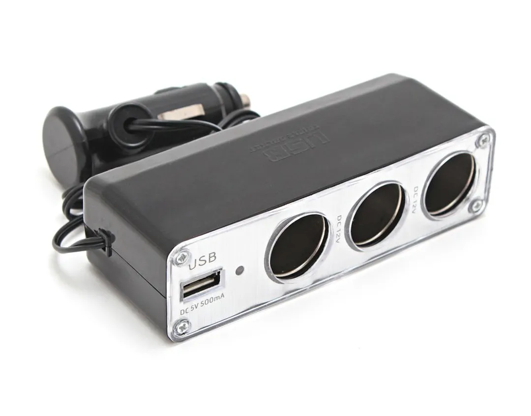 Разветвитель прикуривателя PS-357(WF-0096) (3 гнезда, 1 USB 0.5А)