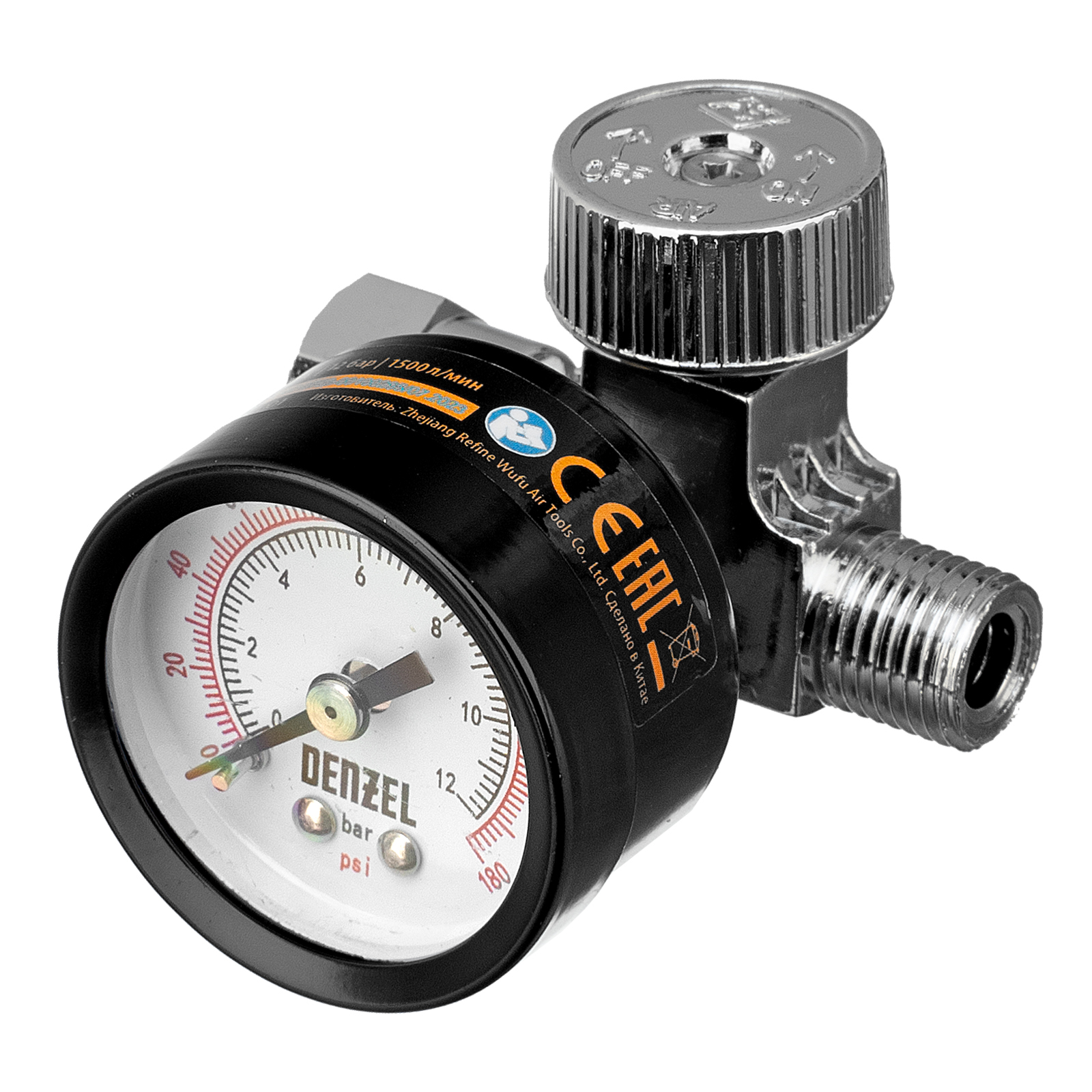 Регулятор давления с манометром для краскораспылителя K1500, 12 бар, 1/4″ Denzel