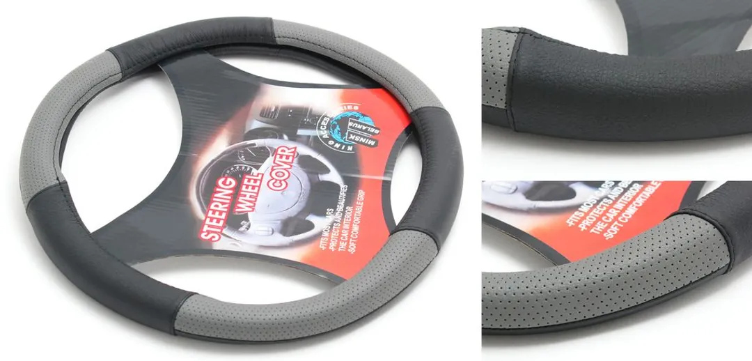 Чехол руля кожа H-8520-L (black/grey) (2)