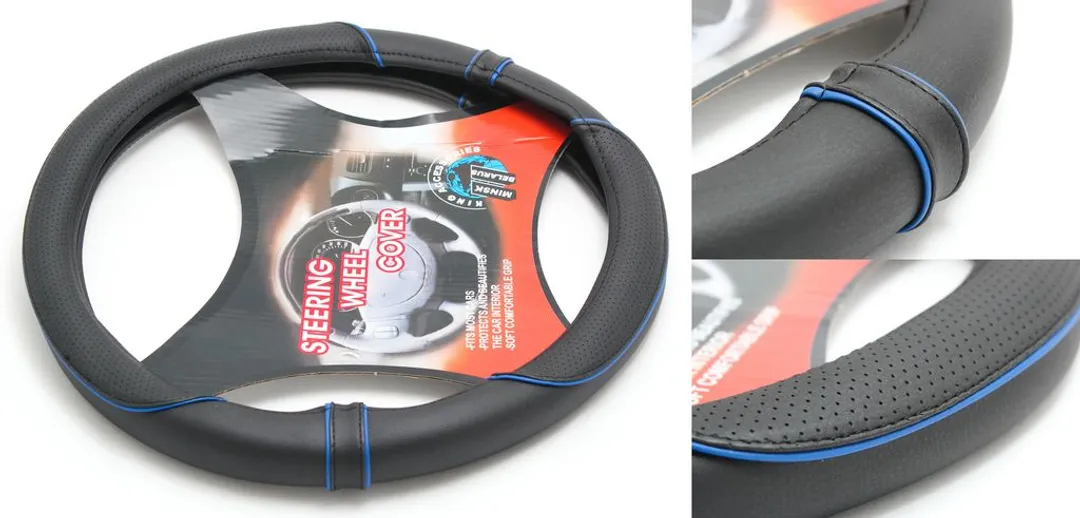 Чехол руля кожа-PU H-8496-M (black/blue) (A)