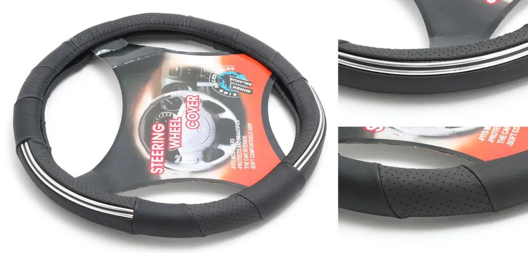 Чехол руля кожа H-8513-M (black+chrome) (2)