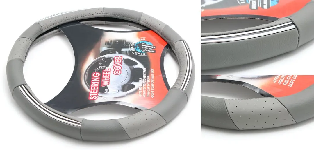 Чехол руля кожа H-8514-M (grey+chrome) (A)