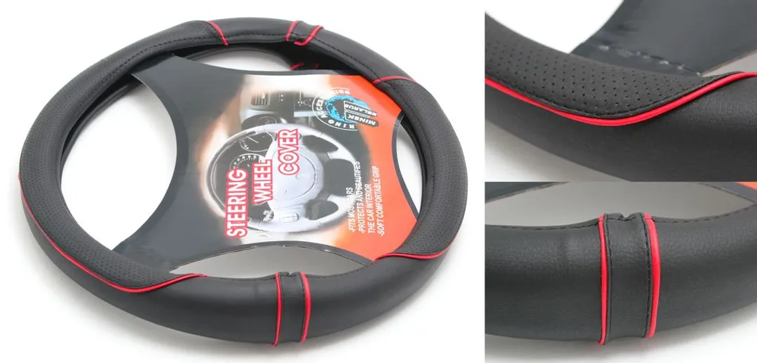 Чехол руля кожа-PU H-8495-M (black/red) (A)