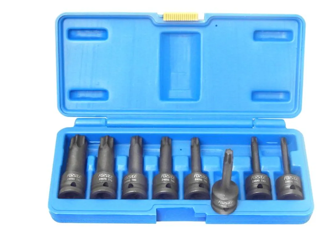 Набор головок-бит TORX ударных 8пр. 1/2»(T30, Т40, Т45, Т50, Т55, Т60, Т70, 80), в кейсе