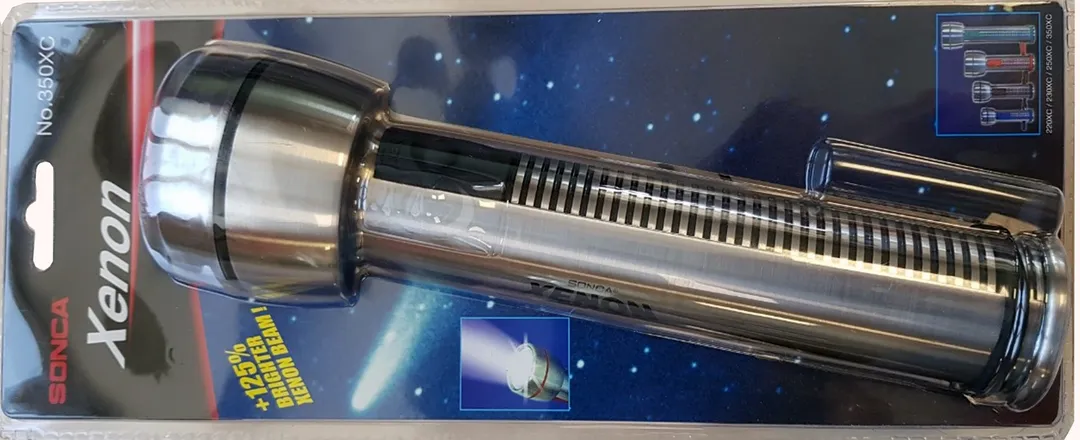 Фонарик переносной влагонепроницаемый Sonca Ксенон(HPx30, 3.6V, 0.82A, 3xD/R20/UM1, яркость луча увеличена на 125%), в блистере