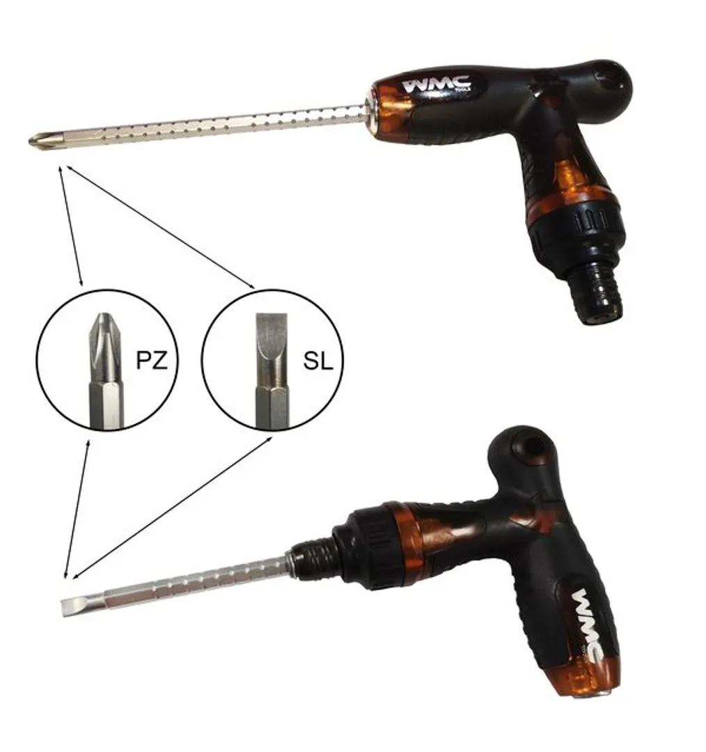 Отвертка T-образная телескопическая переставная 2в1реверсивная/силовая PH2x6мм(3 положения реверса, L:215-300мм), на пластиковом держателе