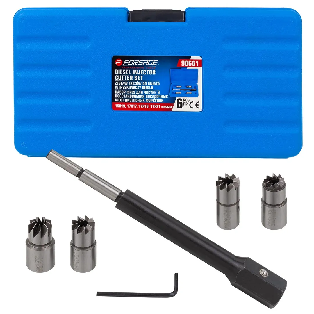 Набор фрез для чистки и восстановления посадочных мест дизельных форсунок 6пр(15х19, 17х17, 17х19, 17х21мм) кейсе