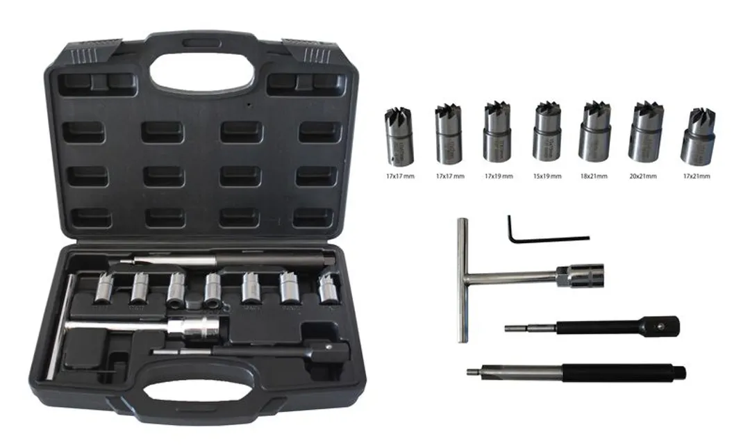 Набор фрез для чистки и восстановления посадочных мест дизельных форсунок 10пр(15х19, 17х17, 17х19, 17х21,18х21,20х21мм) кейсе