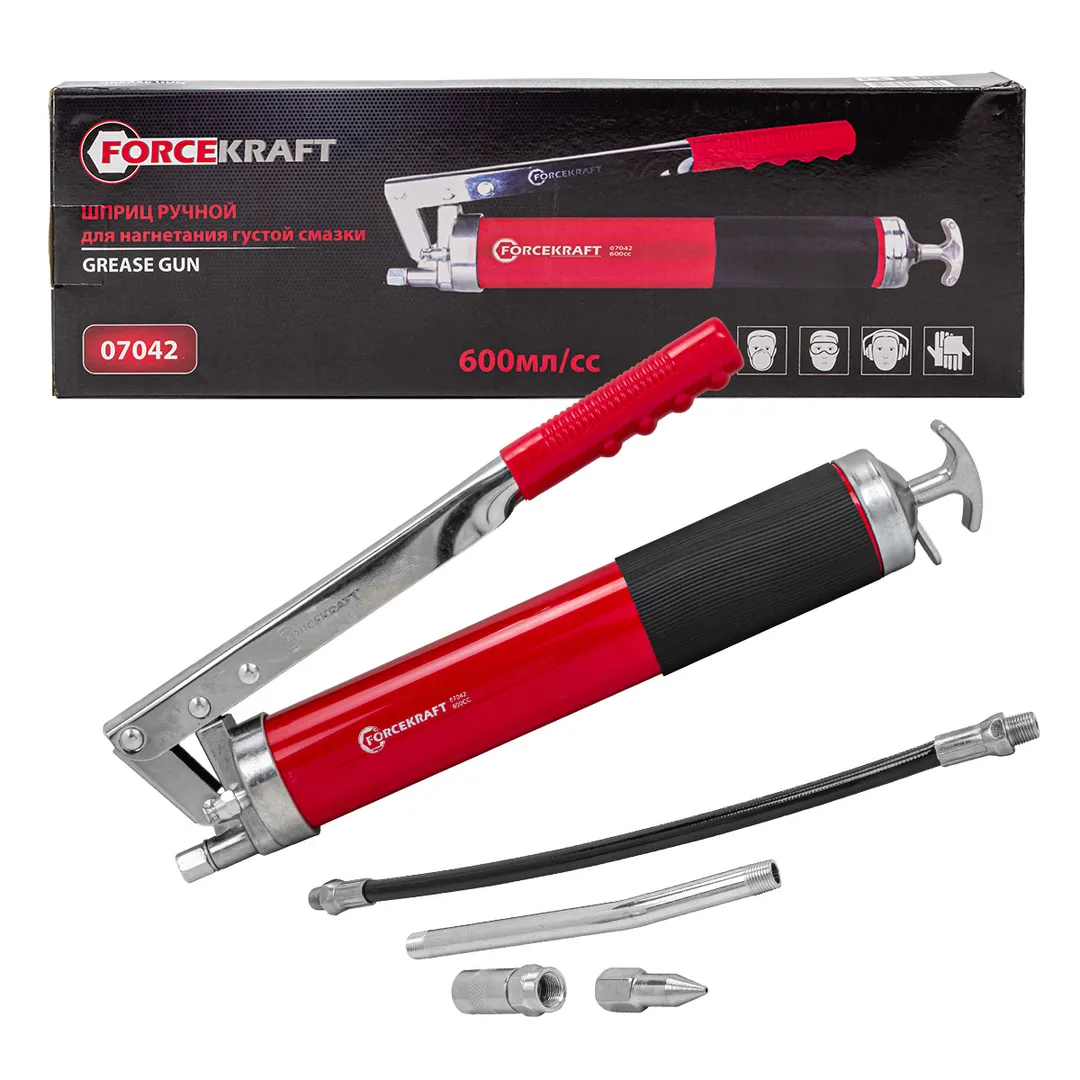 Шприц для нагнетания густой смазки ручной »Profi»600мл в комплекте с жестким и гибким наконечниками