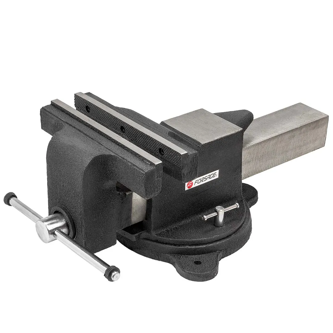 Тиски стальные поворотные с наковальней + захват для труб 10»-250мм