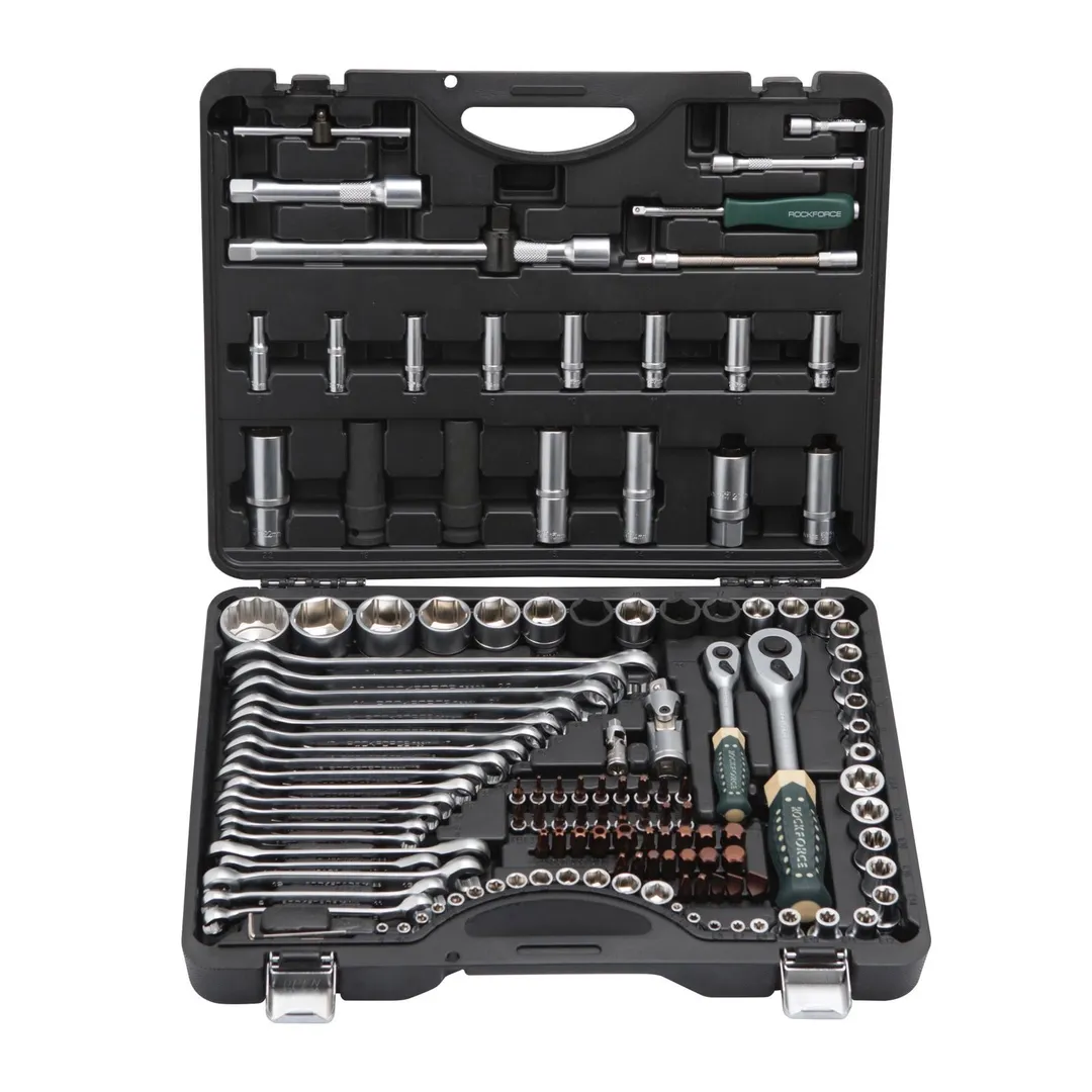 Набор инструментов 125+6пр.1/4»1/2»(6-гран.)(4-36мм,36-12гр.)+(ключи трещоточные:8х10,12х13мм, ключи резрезные:8х10,9х11,12х13мм)