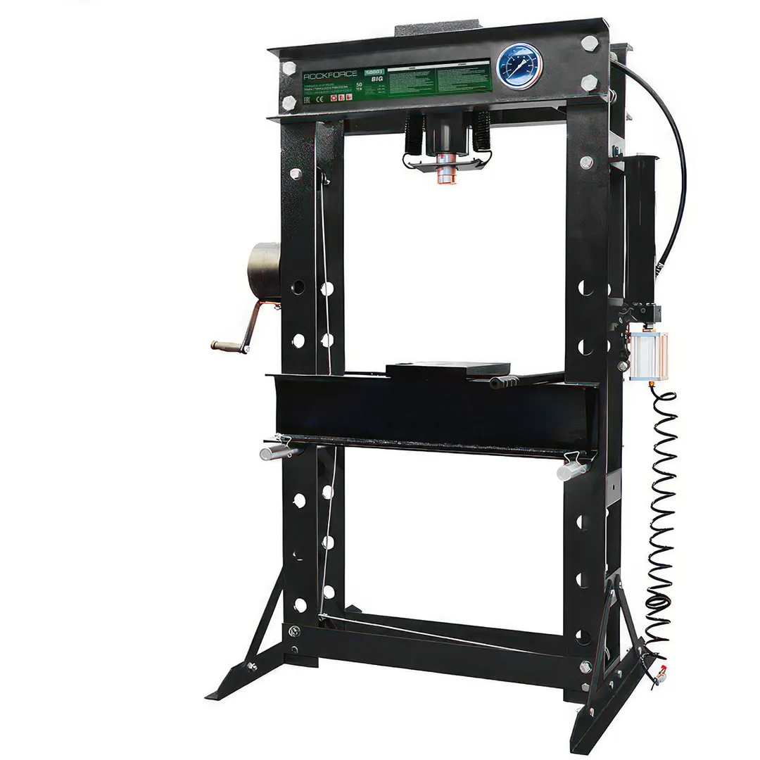 Пресс гидравлический напольный 50т, ручной/пневмо привод (рабочая высота: 0-865мм, рабочая ширина: 645мм, рабочий стол: 325х645мм, ход штока: 175мм)