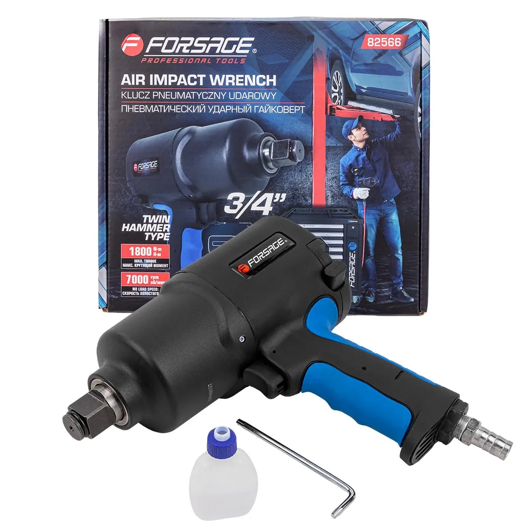 Пневмогайковерт ударный »Twin Hammer»с реверсом и регулировкой усилия в облегченном корпусе 3/4»(1800Hм, 7000 об/мин,6.3bar,269л/мин,вес 3кг)