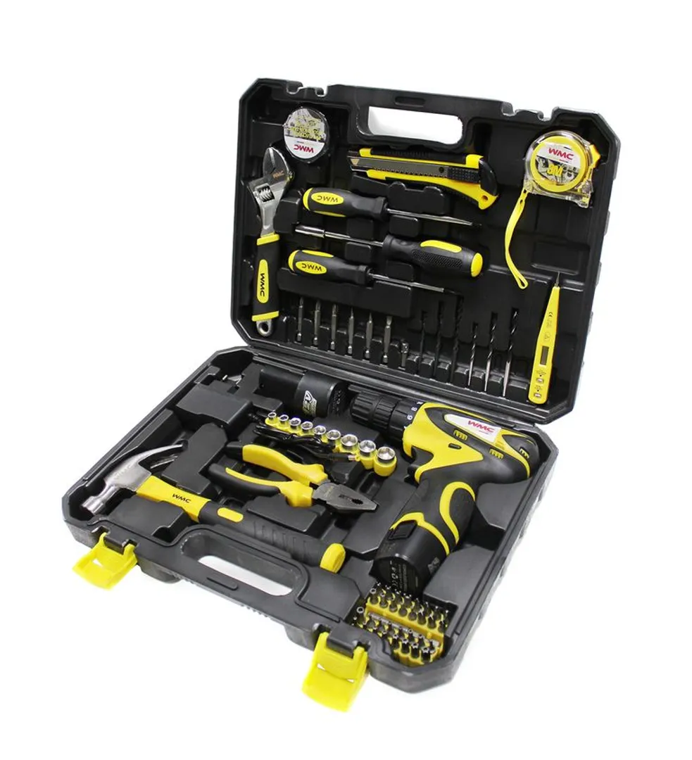 Набор инструментов с шуруповертом 68пр.1/4»(6гр)(5-13мм,шарнирно-губцевый инстр.,отвертки,биты,молоток,сверла,12В,0-1350об/мин,28N/M)