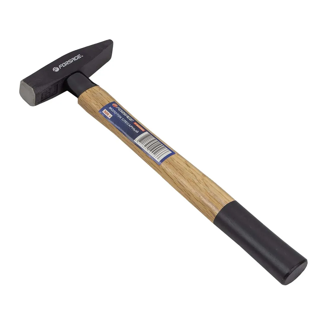 Молоток слесарный с деревянной ручкой и пластиковой защитой у основания (300г)