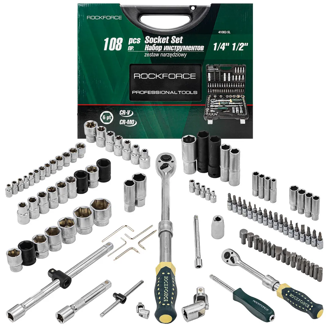 Набор инструментов с телескопическими трещотками 108пр.1/4»&1/2»(6гр.)(4-32мм)