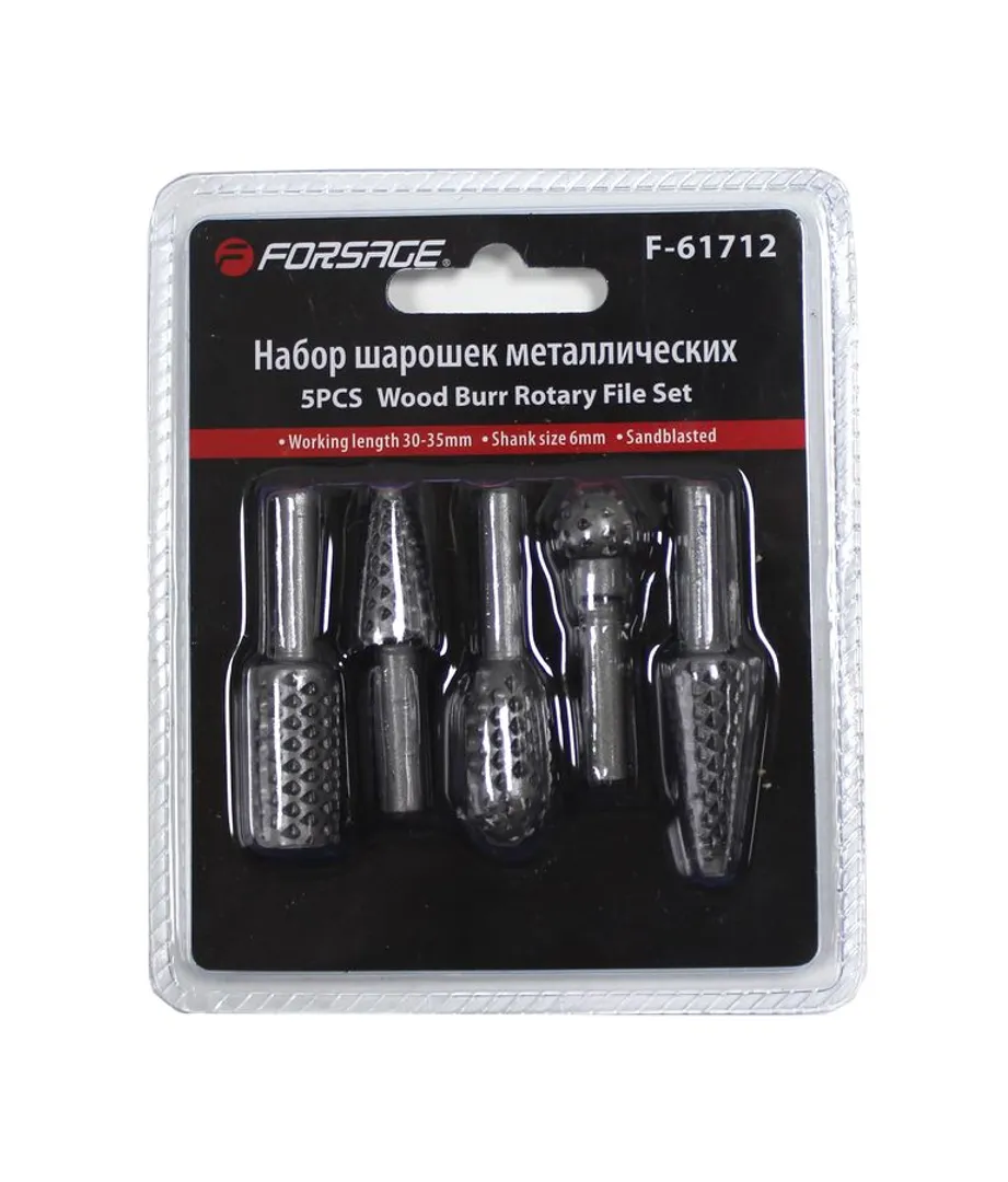 Набор шарошек металлических разнопрофильных по пластику и дереву 5пр.(Ø хвостовика 6мм),в блистере