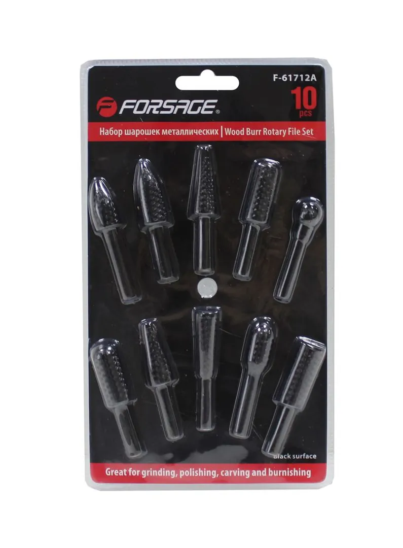 Набор шарошек металлических разнопрофильных по пластику и дереву 10пр.(Ø хвостовика 6мм),в блистере