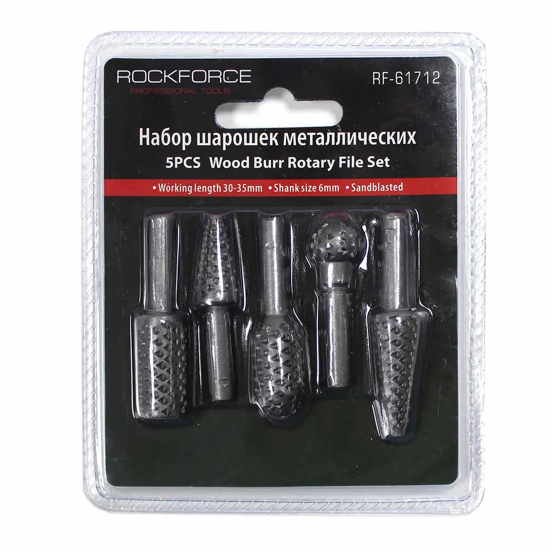 Набор шарошек металлических разнопрофильных по пластику и дереву 5пр.(Ø хвостовика 6мм),в блистере