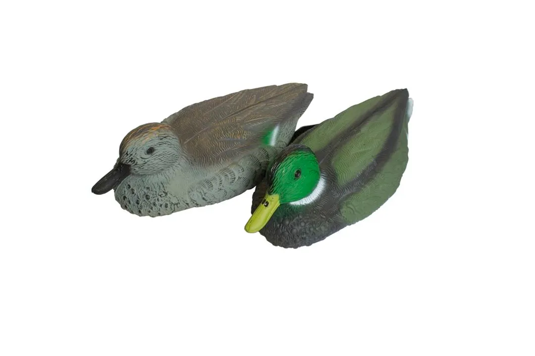 Муляж »Пара уток»пластмассовая для пруда декоративного(к-т 2шт)(10х12х26см,цвет:серый, черный/зеленый)