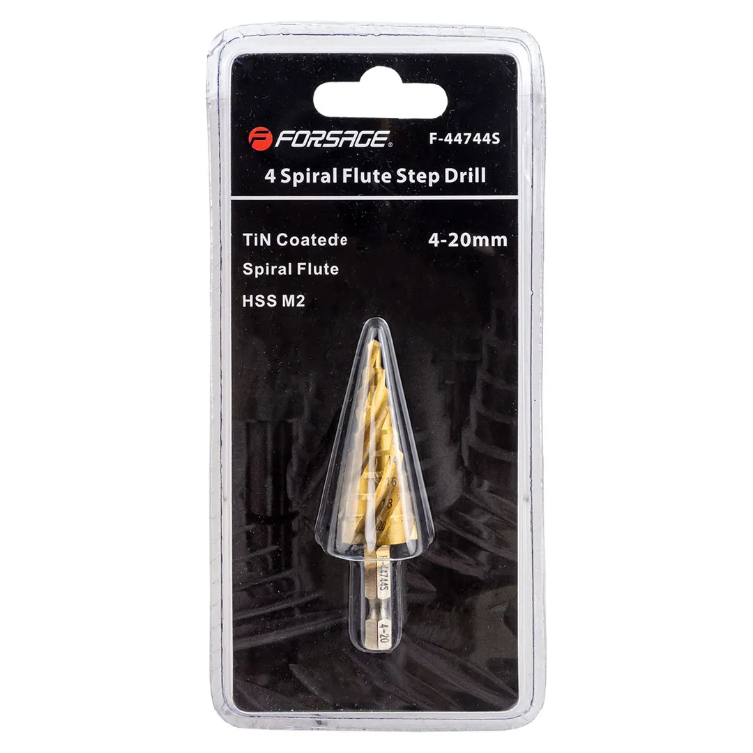 Сверло ступенчатое спиральное TIN HSS M2(4-20мм), в блистере