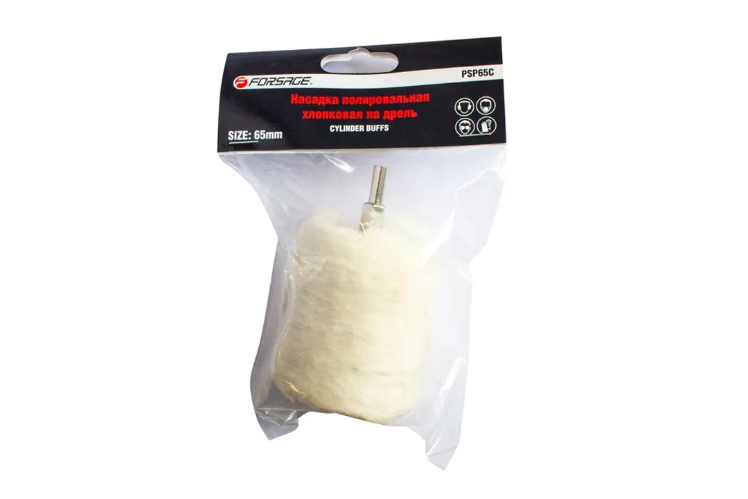 Насадка полировальная хлопковая »цилиндр»на дрель 62х65мм (Ø хвостовика 6мм),в блистере