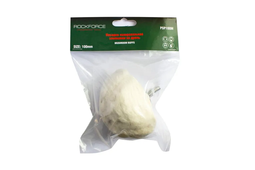 Насадка полировальная хлопковая »полусфера »на дрель 100мм (Ø хвостовика 6мм),в блистере