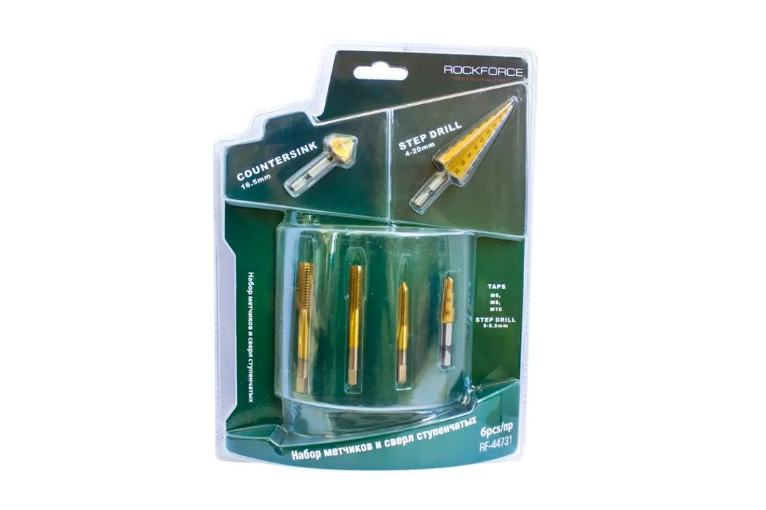 Набор метчиков и сверл ступенчатых 6пр.(М6х1.0,М8х1.25,М10х1.5, сверла 5-8.5, 4-20мм, зенкер 16.5мм)