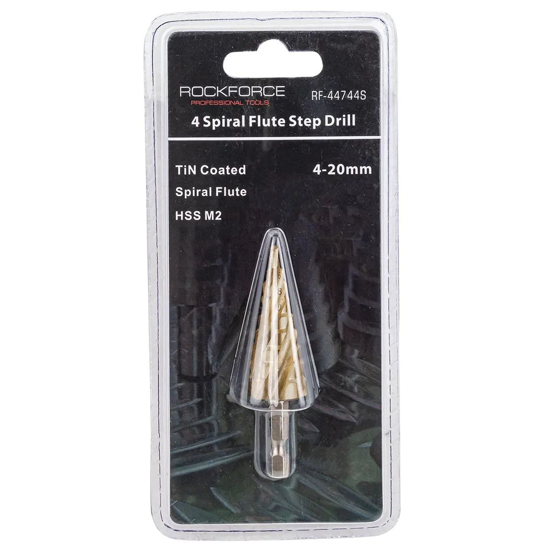 Сверло ступенчатое спиральное TIN HSS M2(4-20мм), в блистере
