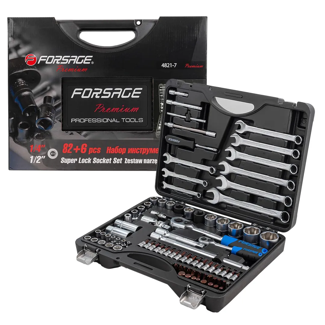 Набор инструментов 82+6пр. Premium 1/4»(12гр.) 1/2»(сорв.гр.)
