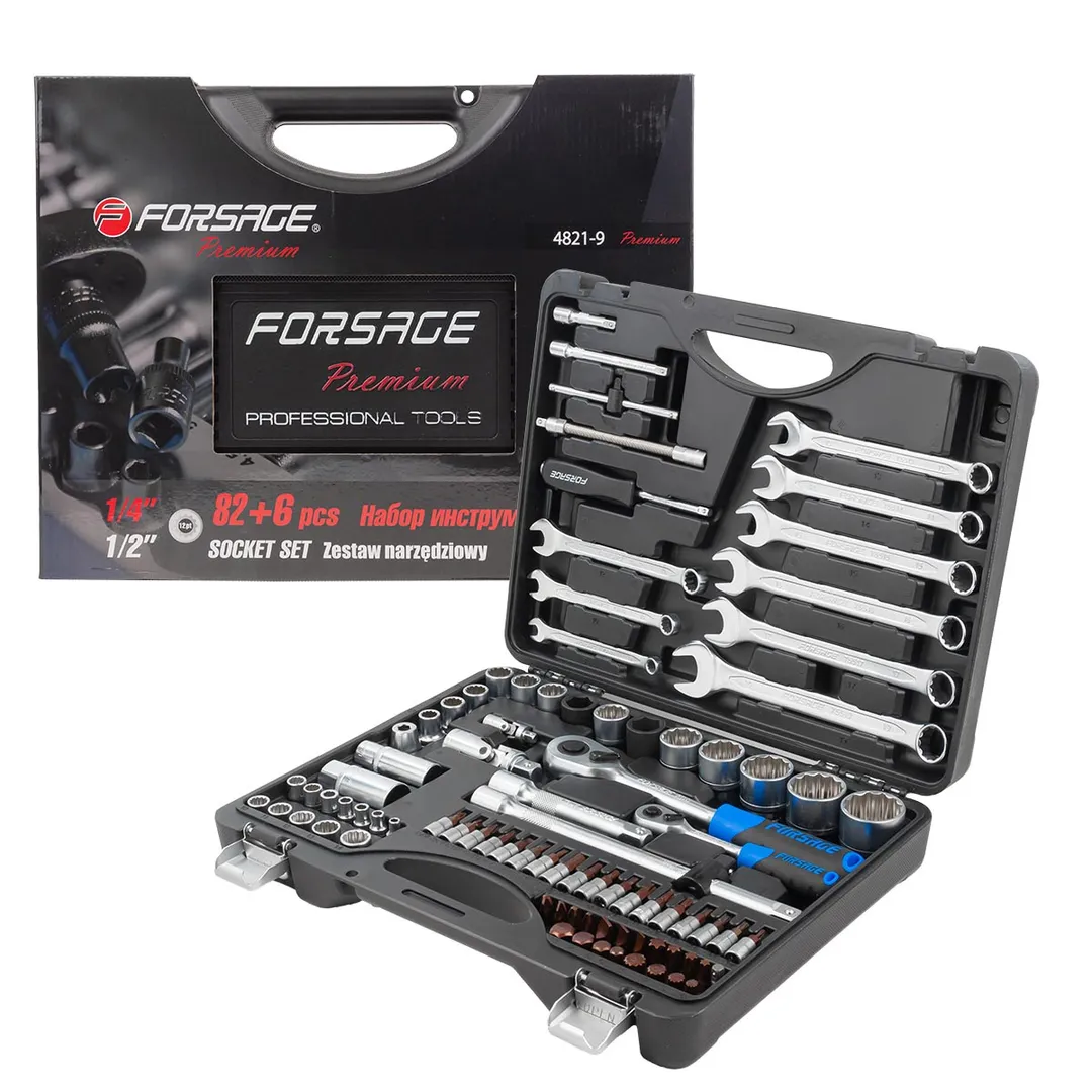 Набор инструментов 82+6пр. Premium 1/4»1/2(12гр.) 1/2»(17,19мм-6гр.)