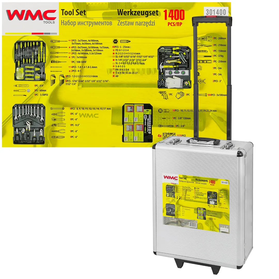 Набор инструментов 1400пр.1/2»(6-гр.) (10-24мм, ключи 6-17мм,шарнирно-губцевый,биты,отвертки,расходник), »Дорожный кейс»