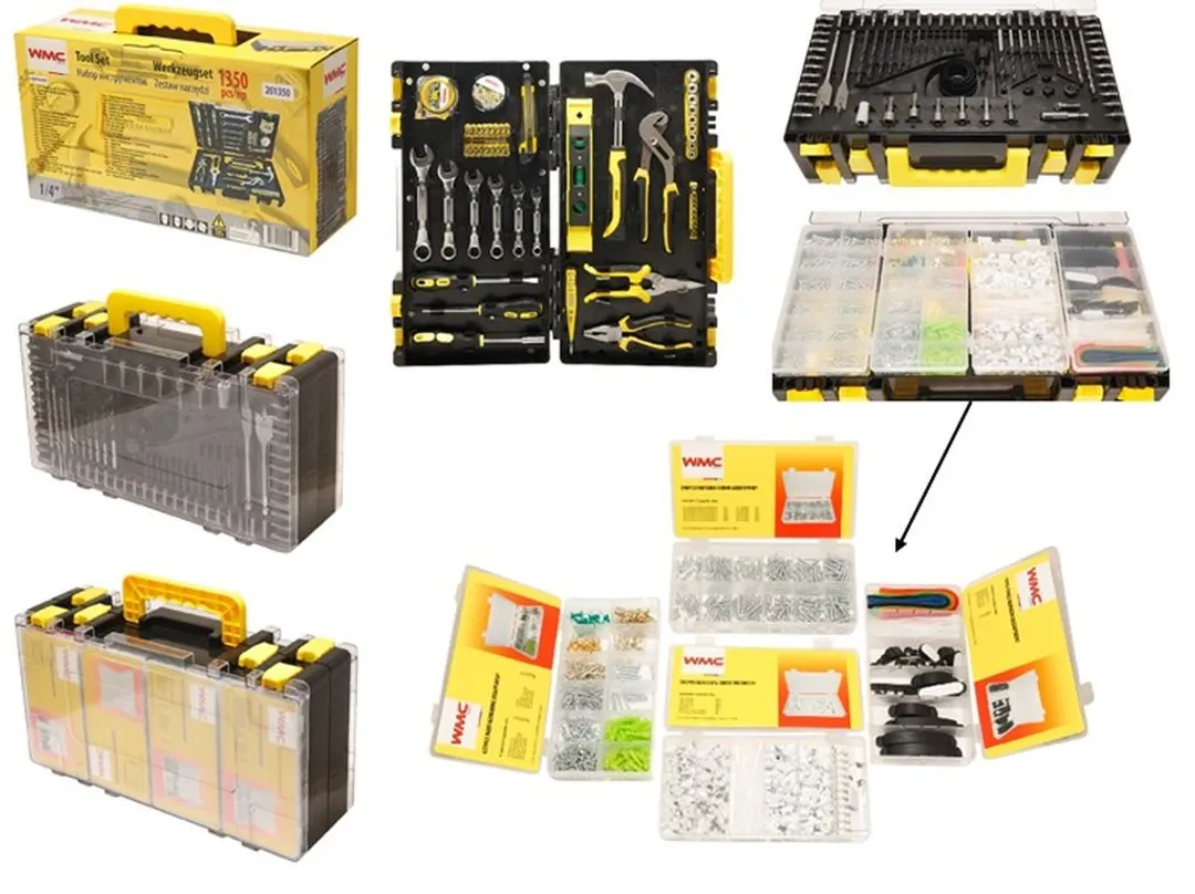 Набор инструментов 1350 пр 1/4»(шарнирно-губцевой, ударный, головки, отвертки, биты, крепежи) (6гр.)(5-13мм) в кейсе