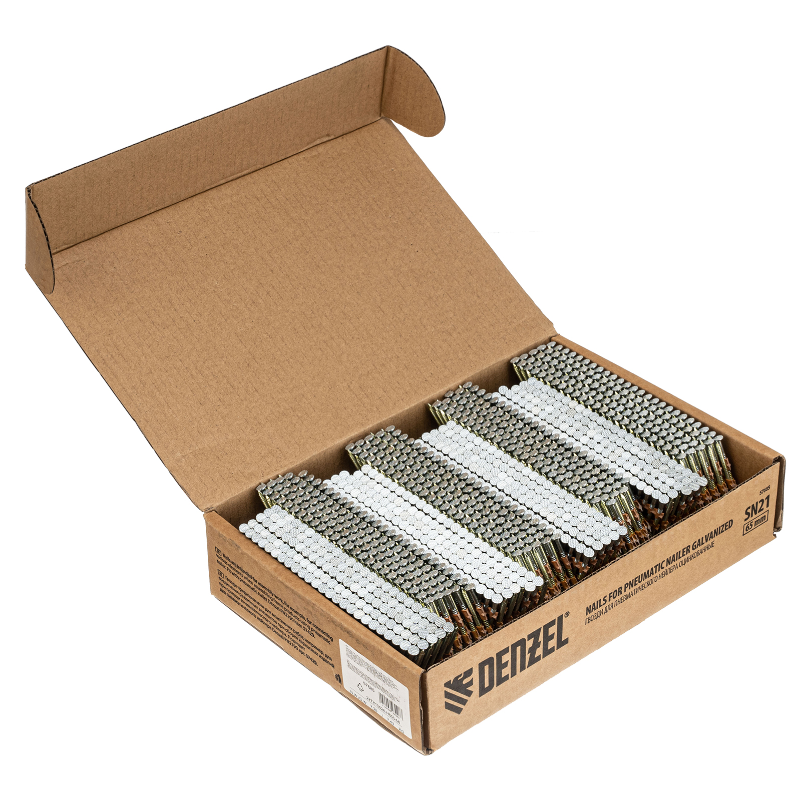 Гвозди для пнев. нейлера (оцинк.) длина — 65 мм, диам. — 2,9 мм, 2000 шт. Denzel