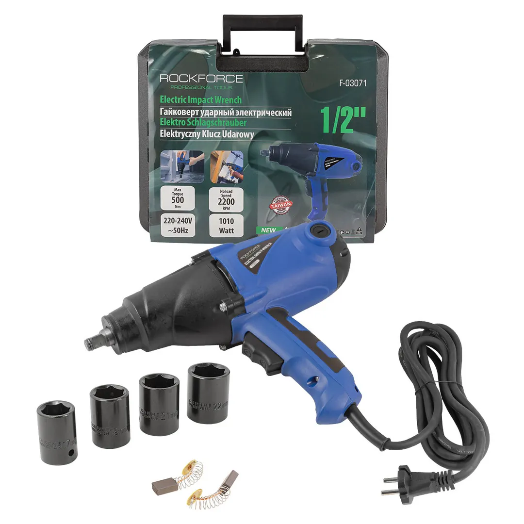 Гайковерт ударный электрический 1/2»(230V, 1020W, 600Нм) с комплектом головок (17, 19, 21, 23мм)