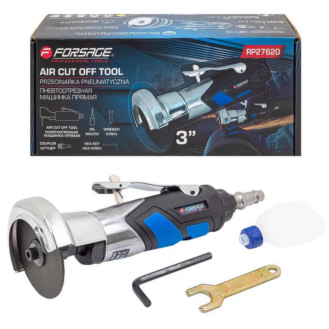 Пневмоотрезная машинка торцевая 3»(круг 75мм,20000 об/мин, 126л/мин,6.3Bar,L-197мм,штуцер 1/4»)