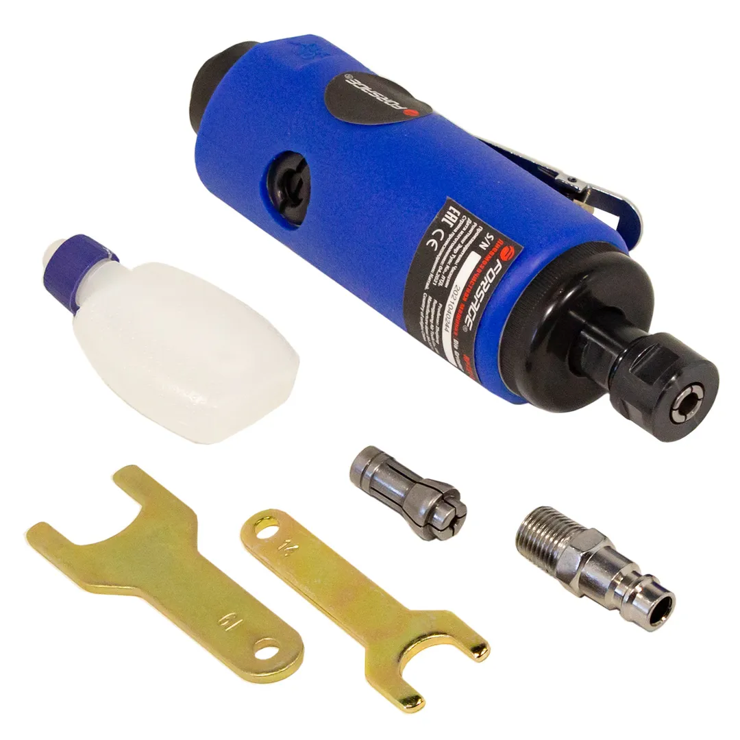 Пневмозачистная машинка с прорезиненной рукояткой(цанги:3,6мм, 25000об/мин, 128л/мин,6.3Bar,штуцер 1/4»)