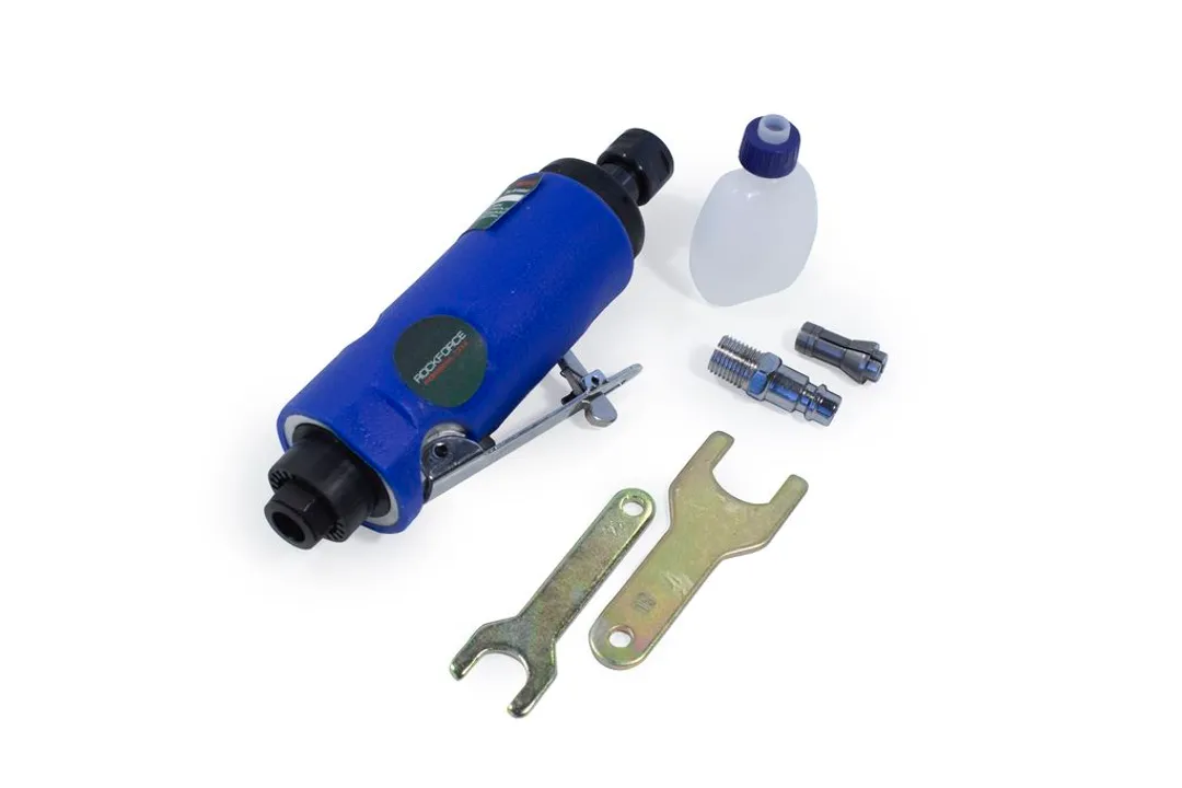 Пневмозачистная машинка с прорезиненной рукояткой(цанги:3мм,6мм, 25000об/мин, 128л/мин,6.3Bar,штуцер 1/4»)