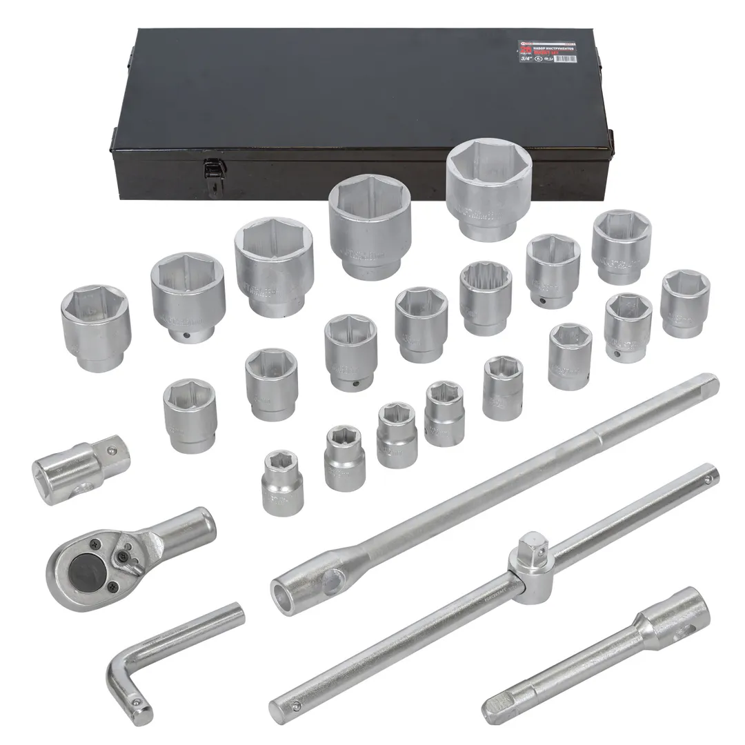 Набор инструментов 3/4 »,26 пр.(6гр.)(17,19,21,22,24,27,30,32,33,34,35,36,(36-12гр),38,41,46,50-3/4»,55,60,65мм-1»),в кейсе