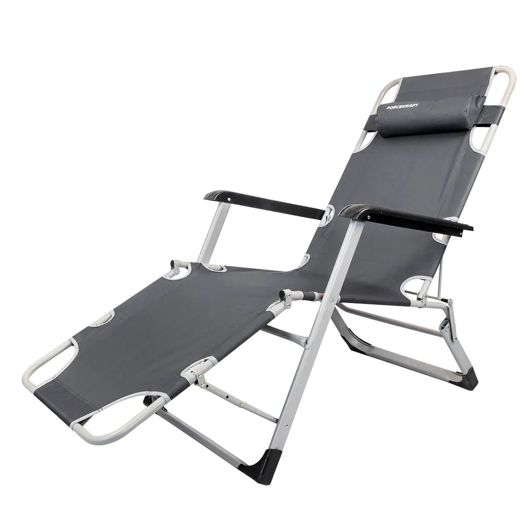 Шезлонг складной с подголовником и подлокотниками (510х1770мм, серый)
