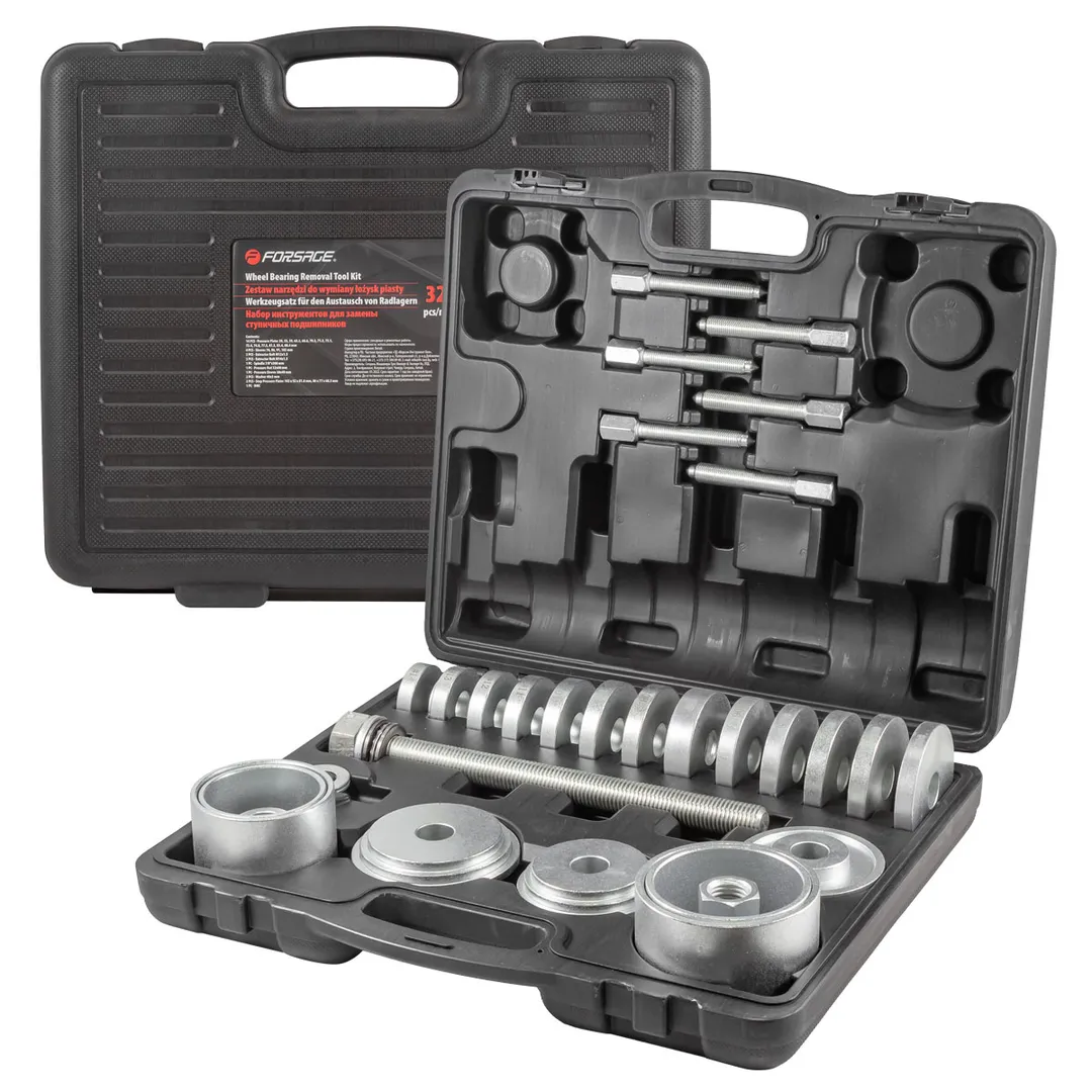 Набор инструментов для замены ступичных подшипников32пр.(50,55,59,63.3,66.6,70.3,71.5,73.1,73.4,74.8,77.5,81.5,83.4мм, Оправки:76,86,91,102 мм)в кейсе