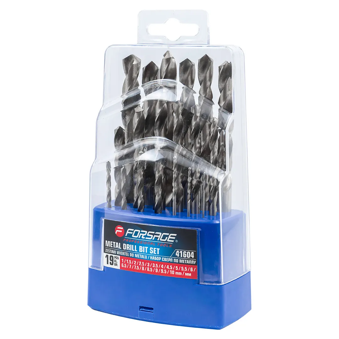 Набор сверл по металлу 19пр(1-10мм, шаг 0,5мм),в пластиковом футляре