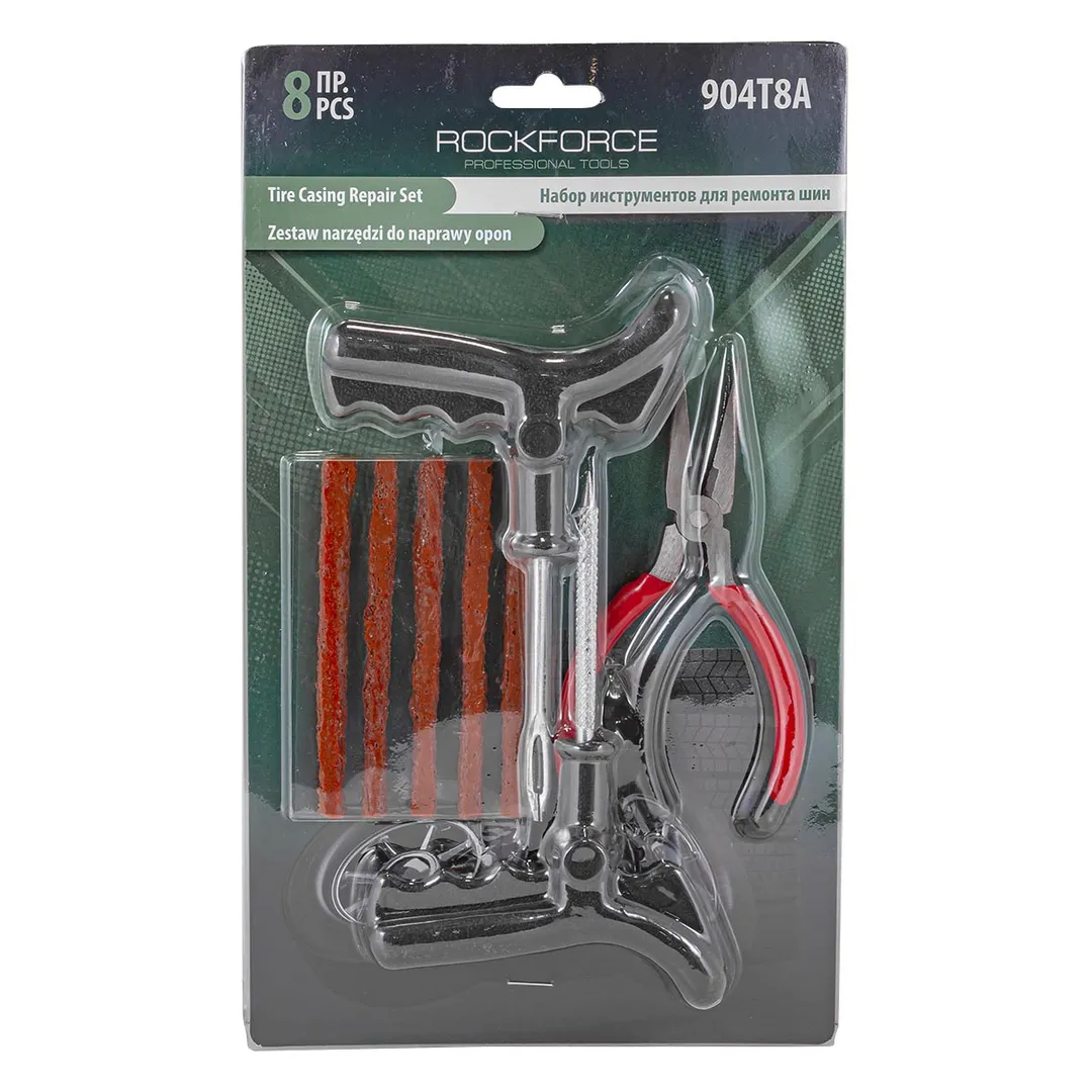 Набор инструментов для ремонта шин 8пр.(шило,протяжка,шнуры-5шт,утконосы), в блистере