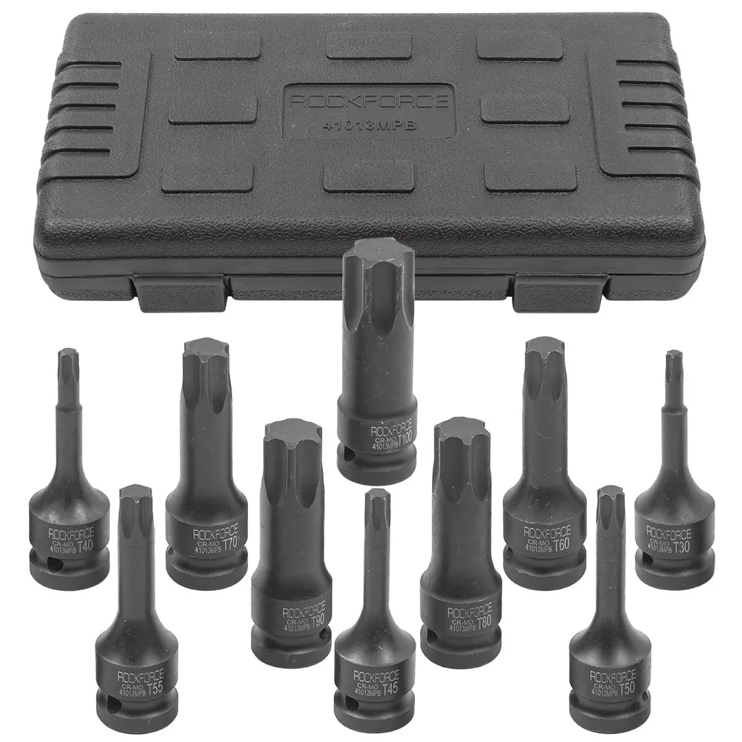 Набор головок-бит TORX ударных 10пр.,1/2»(T30, T40, T45, T50, T55, T60, T70, T80, T90, T100), в кейсе